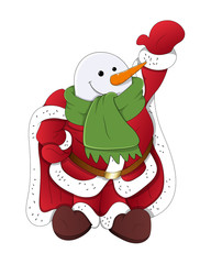 Wall Mural - Dancing Funny Snowman Santa Claus Character