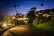 Walkway at night, at Heisler Park, in Laguna Beach, California.