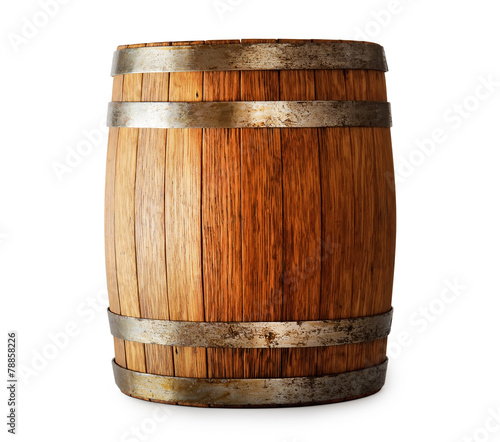 Fotomural Wooden oak barrel isolated on white background