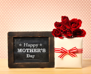 Wall Mural - Happy Mothers Day message with roses and present box