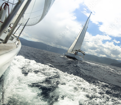 Plakat na zamówienie Yacht race in stormy weather. Sailing regatta.