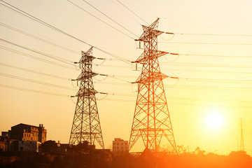 Wall Mural - high voltage post.High-voltage tower sky background.