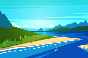 Canvas Print - Seashore landscape. Vector illustration.