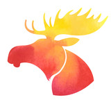 Fototapeta  - Moose head.Watercolor silhouette