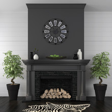 Living Room With Black Fireplace In Classic Style