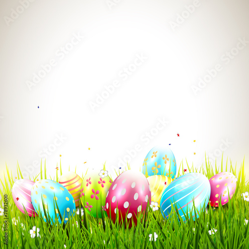 Photo Sweet Easter background with colorful eggs and copyspace