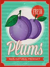 Vector Vintage Styled Fresh Plums Poster