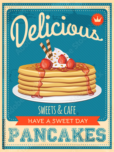 Naklejka - mata magnetyczna na lodówkę vector vintage styled pancakes poster