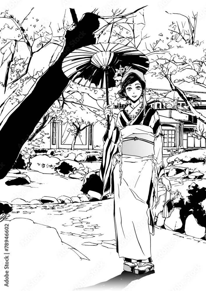 着物姿の女性-京都(Japan-Kyoto) の Stock イラスト | Adobe Stock