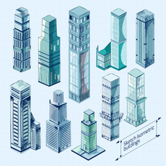 Poster - Sketch Isometric Buildings Colored