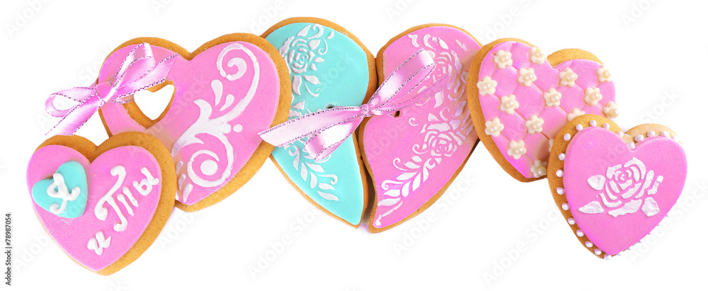 Heart shaped cookies for valentines day isolated on white