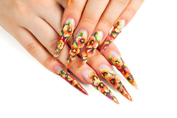 Wall Mural - Beauty floral design nails.