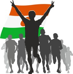 Athlete with the Niger flag at the finish