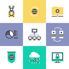 Wall Mural - Global data technology pictogram icons set