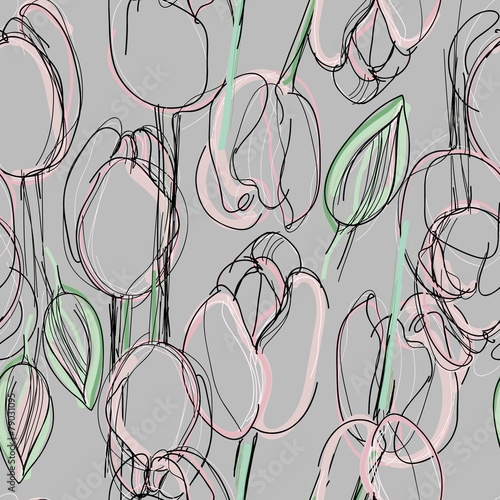 Naklejka na szafę Szkic tulipany na wiosnę
