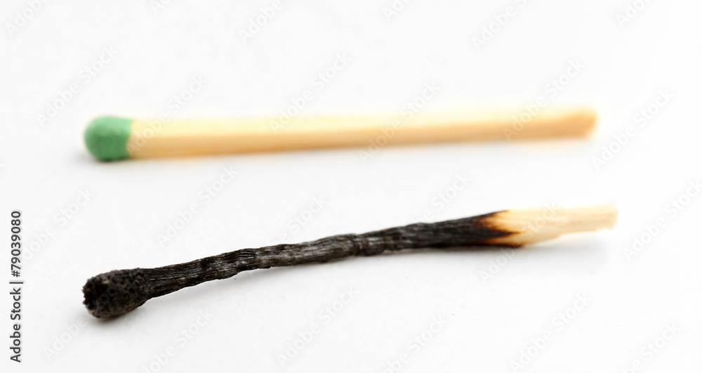 Match and burnt match isolated on white