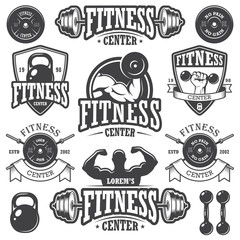 Set of monochrome fitness emblems