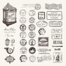 Large Collection Of Postage Stamps And Design Elements