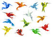 Abstract origami hummingbirds design elements