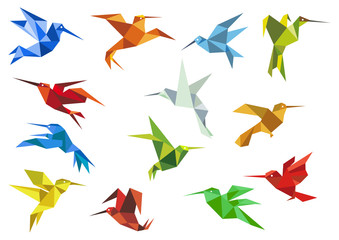 Sticker - Abstract origami hummingbirds design elements