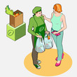 Isometric Greengrocer Shop - Owner and Customer Women