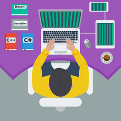 Wall Mural - workplace top view game anr program developer