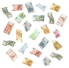 Canvas Print - Flying Euro banknotes isolated on white