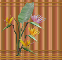 Tropical Blossoming On Brown Bamboo Background