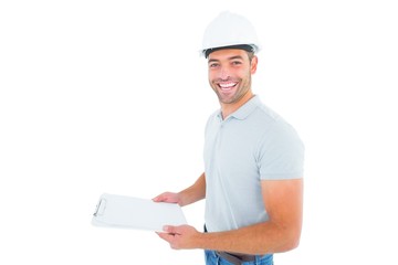 Poster - Portrait of manual worker holding clipboard