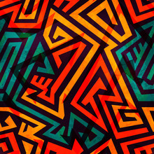 Orange Maze Seamless Pattern With Grunge Effect