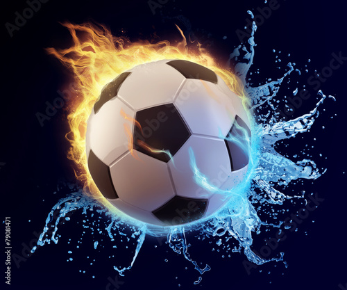 Fototapeta do kuchni football in blue water splash and orange flame