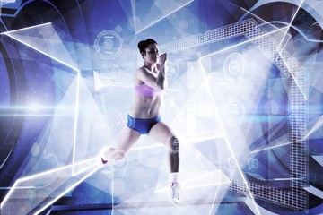 Aufkleber - Composite image of fit brunette running and jumping