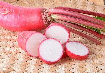 Sticker - fresh radish on wooden table