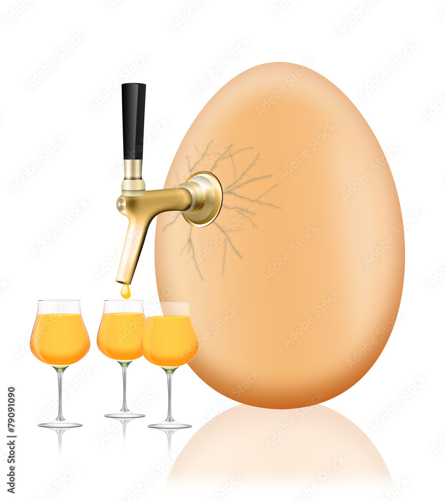 Ei mit Eierlikör - Zapfhahn und Eierlikörglas. Frohe Ostern, fr Stock Illustration