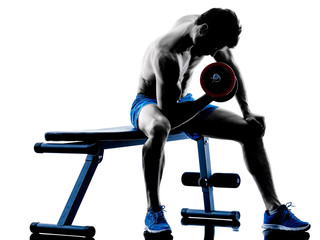 man exercising fitness weights Bench Press exercises silhouette