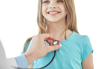 Wall Mural - close up of happy girl and doctor on medical exam