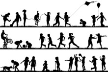 Children Silhouettes Playing Outdoor