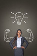 © XtravaganT - Office Woman on Gray with Muscles and Bulb Drawing
