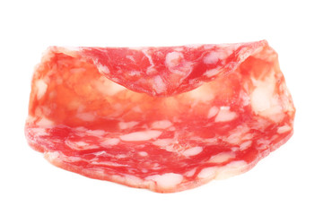 Wall Mural - Slice of salami isolated on white background