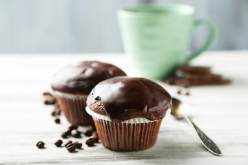 Canvas Print - Tasty homemade chocolate muffins and cup of coffee