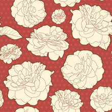 Amazing Warm Red Seamless Rose Floral Pattern With Dots