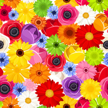 Seamless Background With Colorful Flowers. Vector Illustration.