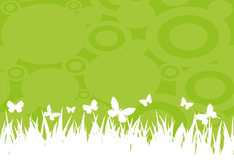 Sticker - Grass and butterflies.