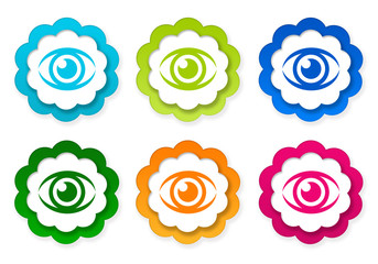 Wall Mural - set of colorful stickers icons with eye symbol