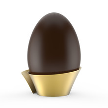 Chocolate Easter Egg With Golden Decoration On White Background