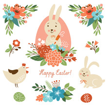 Collection Of Vintage Easter Illustrations. Good For Cards