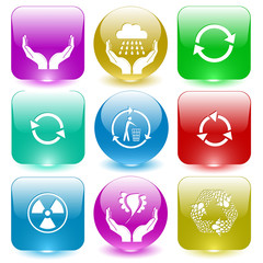 Wall Mural - human hands, weather in hands, recycling bin, radiation symbol,