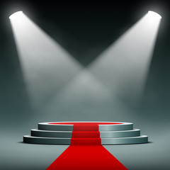 Wall Mural - spotlights illuminate the pedestal with red carpet