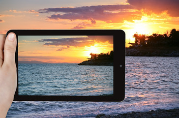 Poster - tourist taking photo of Gulf of Aegina