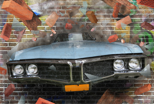 Plakat na papierze fotorealistycznym Kolor tła graffiti ulicy na ścianie z cegły